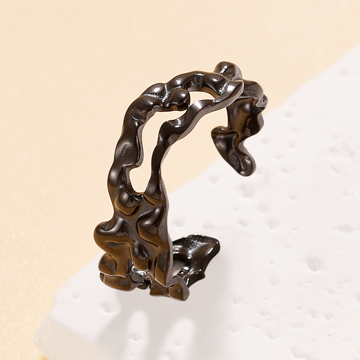 Pleated Open Ring Stainless Steel Jewelry