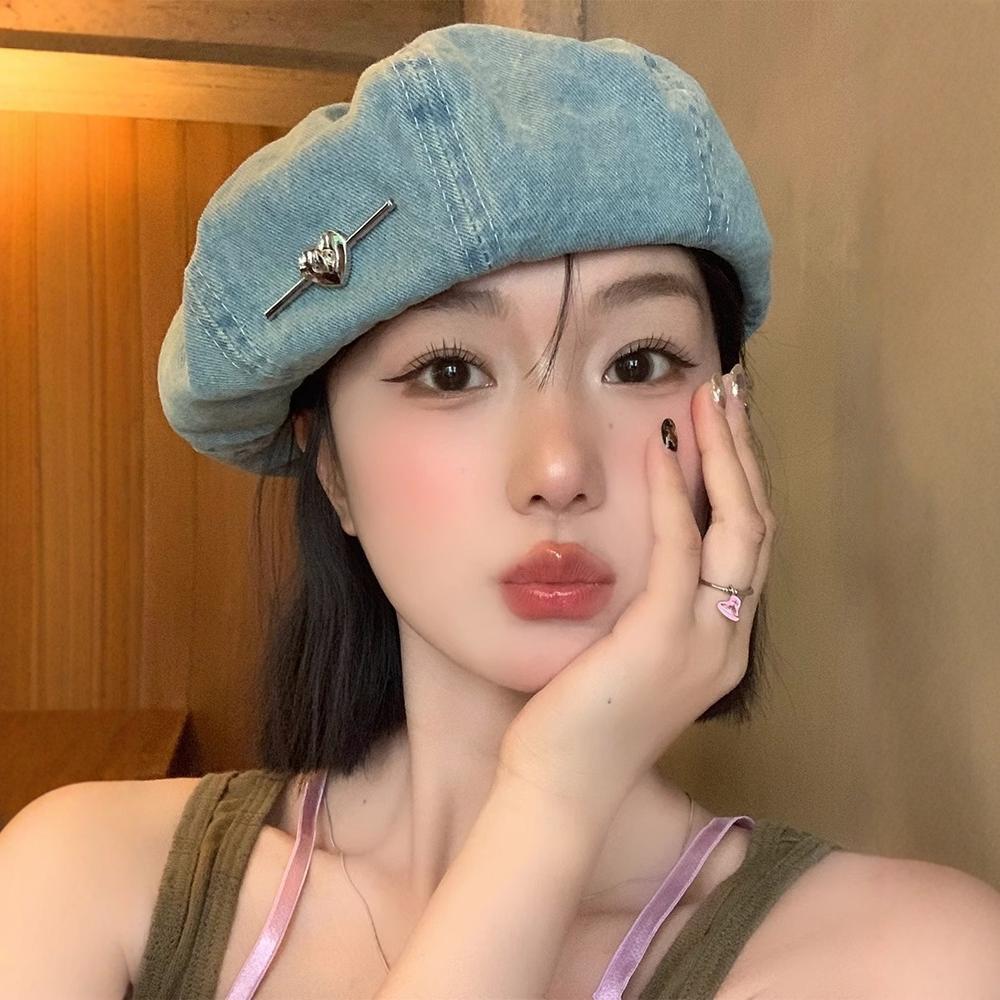 Washed Denim Newsboy Cap