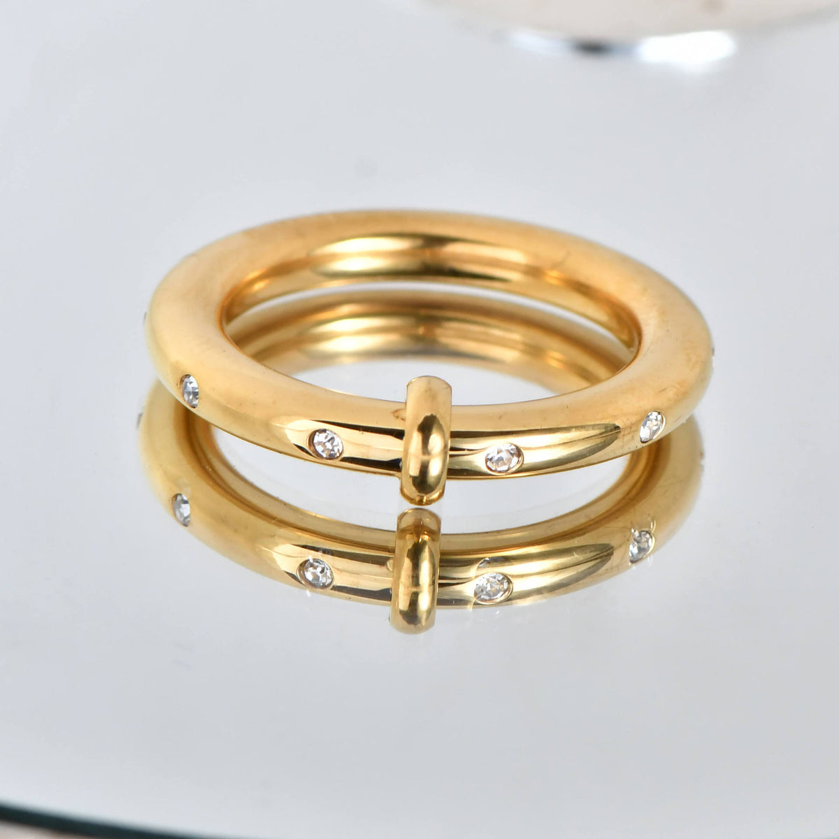 Stainless Steel Rhinestone Geometric Ring