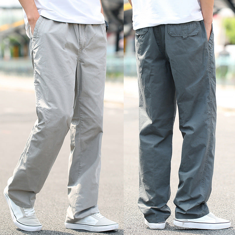 Men's Pure Cotton Loose-Fit Multi-Pocket Cargo Pants Breathable Straight Leg Casual Trousers
