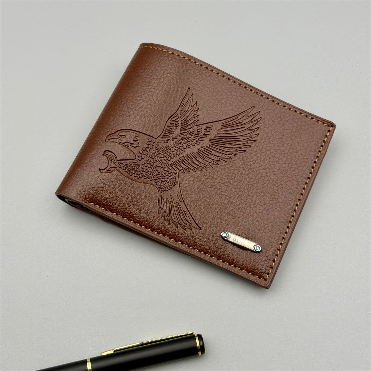 Mens Short PU Leather Wallet with Eagle Design