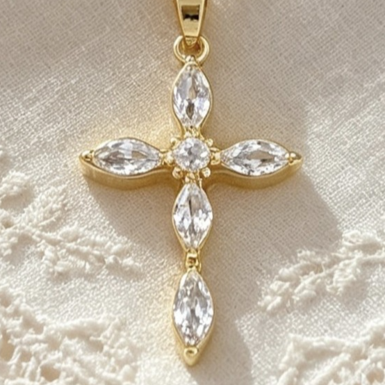 Light Luxury Full Diamond Cross Necklace Titanium Steel Clavicle Chain