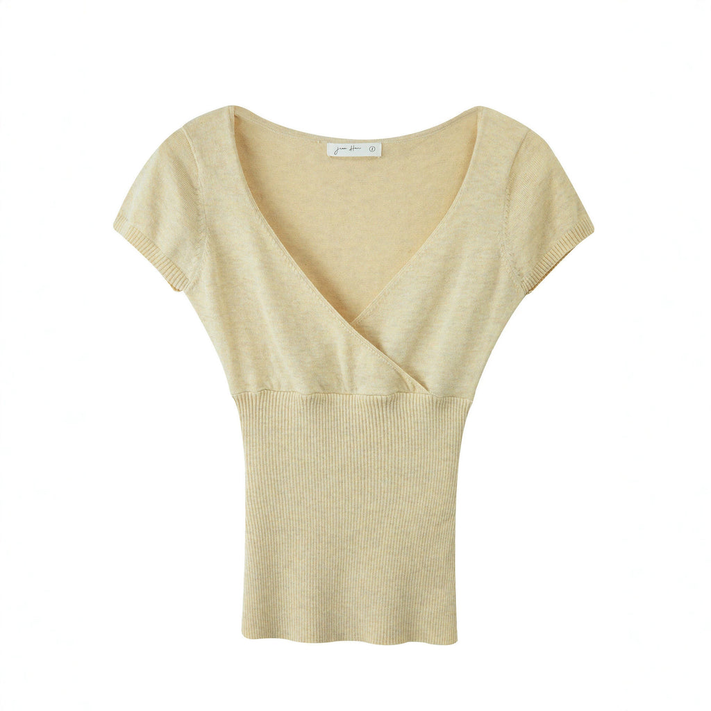Womens Pure Cotton V-Neck Knitted T-Shirt