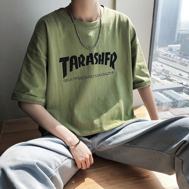 Mens Loose Fit Letter Print Tshirt