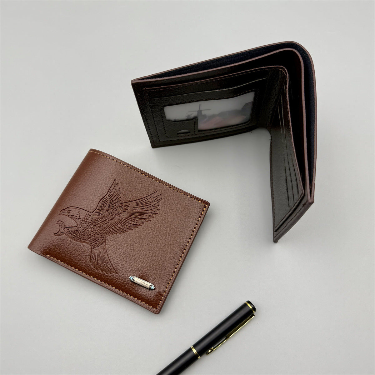 Mens Short PU Leather Wallet with Eagle Design