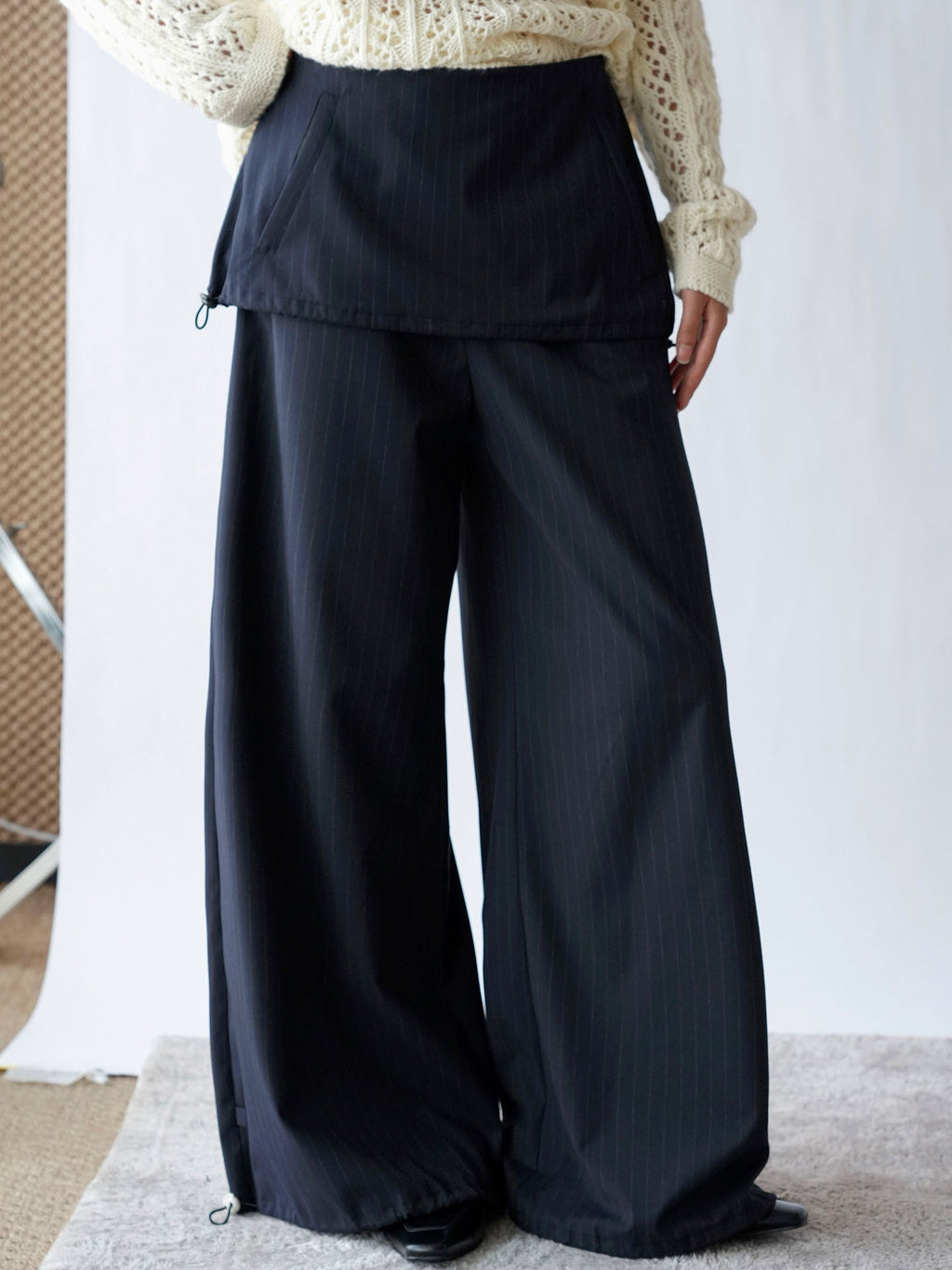 Stripe Drawstring Wide Leg Pants