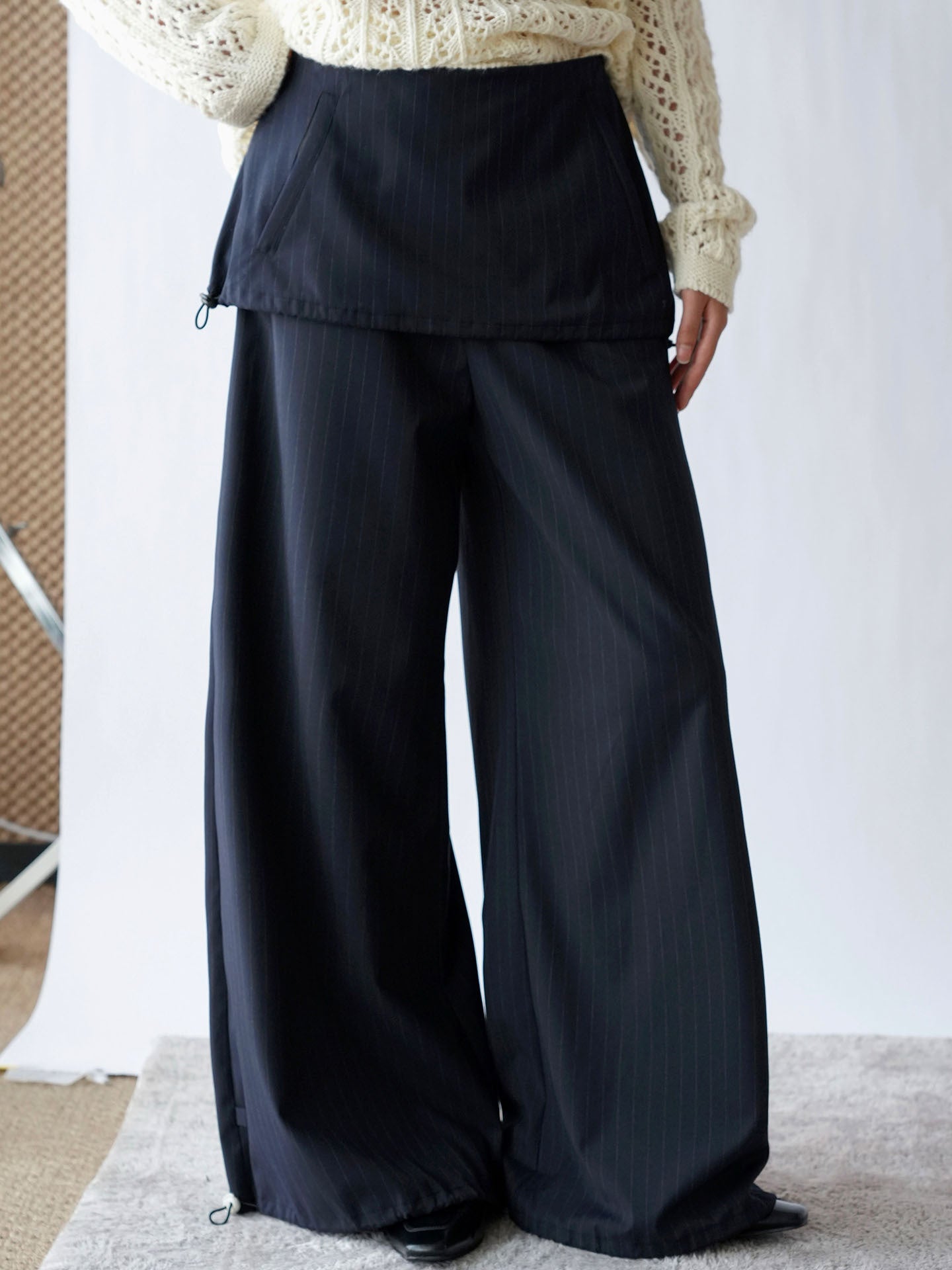 Stripe Drawstring Wide Leg Pants