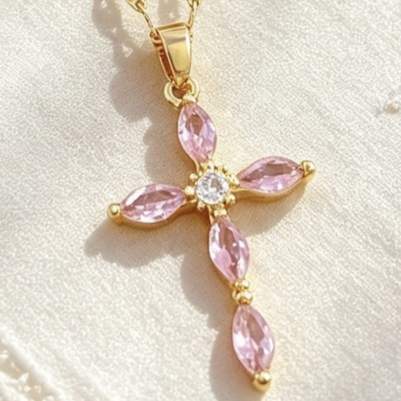 Light Luxury Full Diamond Cross Necklace Titanium Steel Clavicle Chain