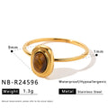 Tiger Eye Stone Stainless Steel Ring with Zircon Inlay for Women