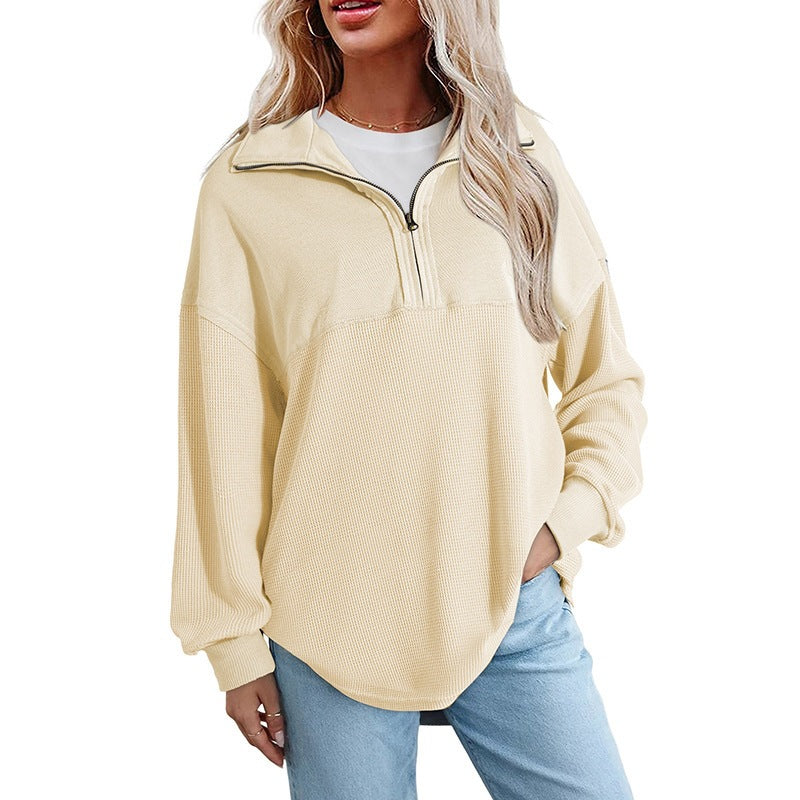 Womens Solid Color Lapel Sweatshirt