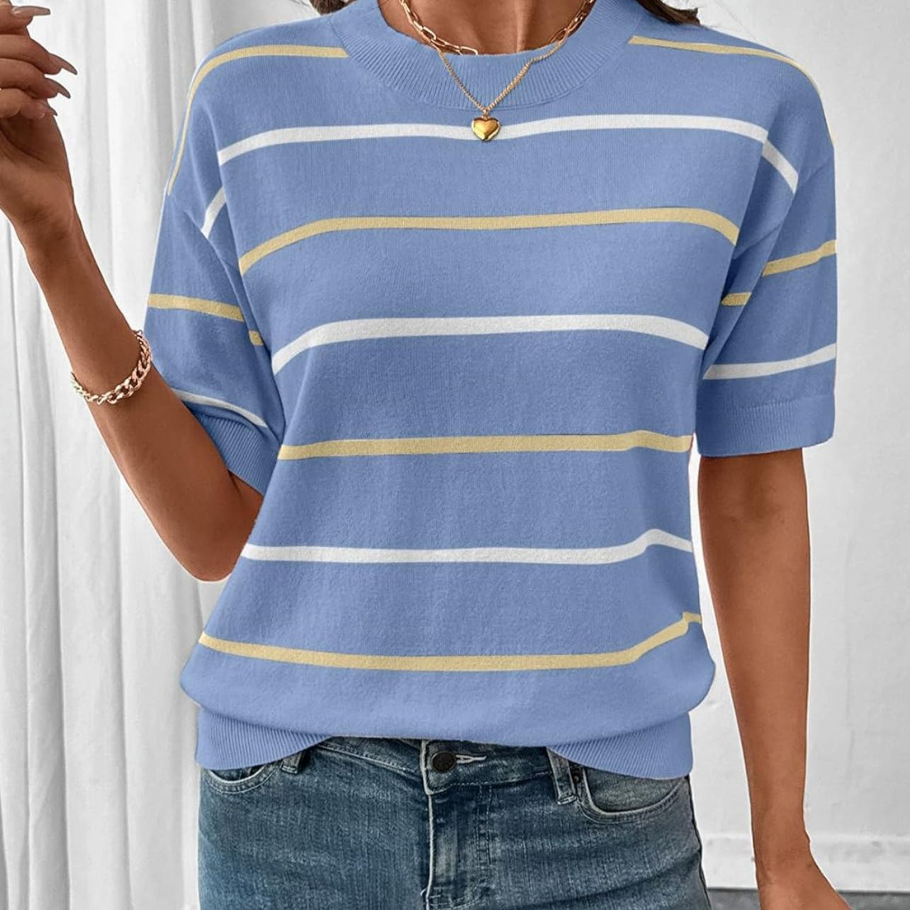 Striped Color Block Knit Top for Women