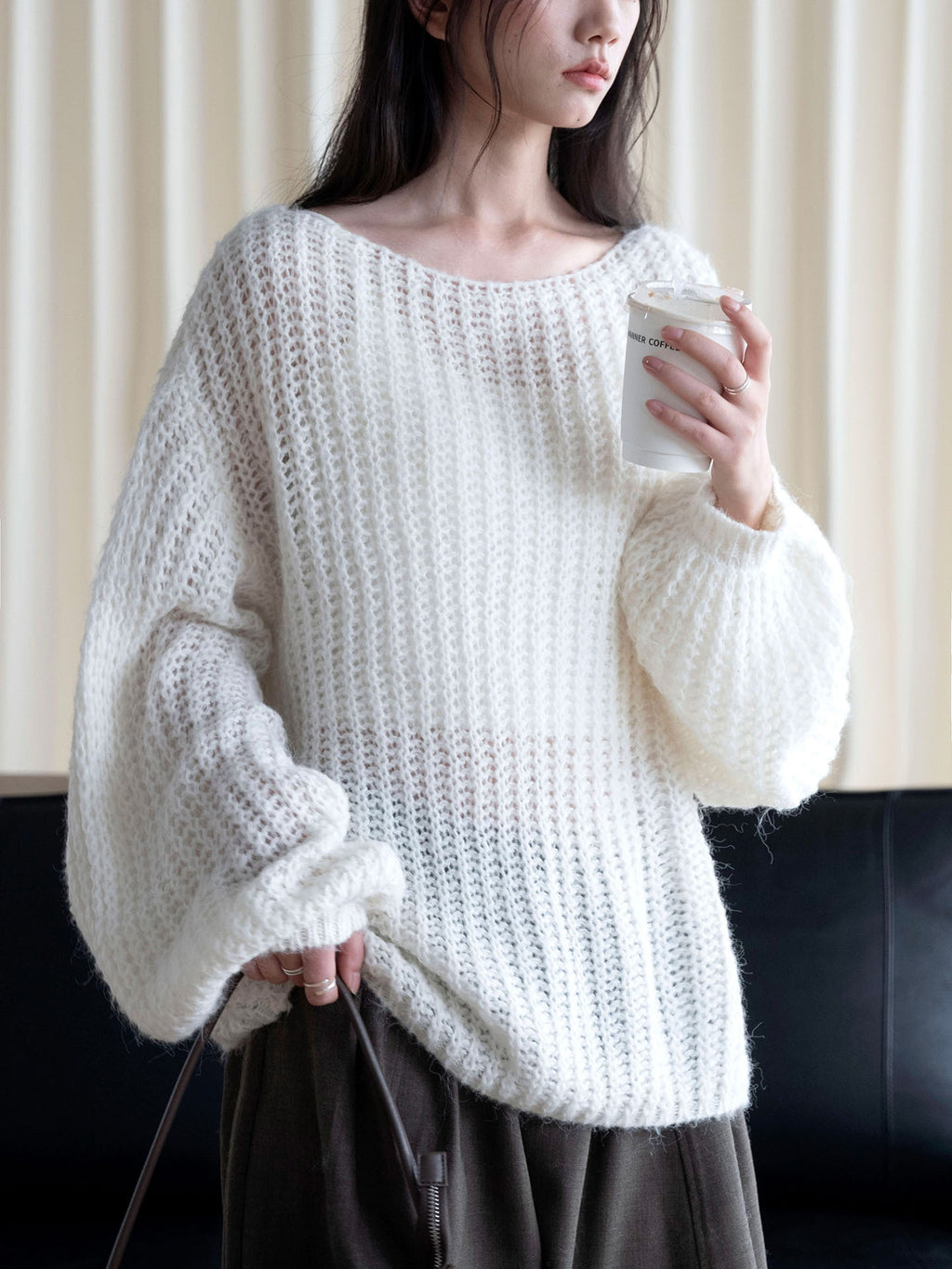 Womens Loose Fit Mohair Blend Sweater