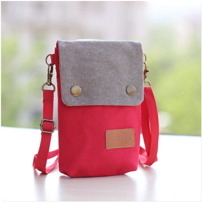 Solid Color Canvas Crossbody Phone Bag 3 Layer Shoulder Wallet