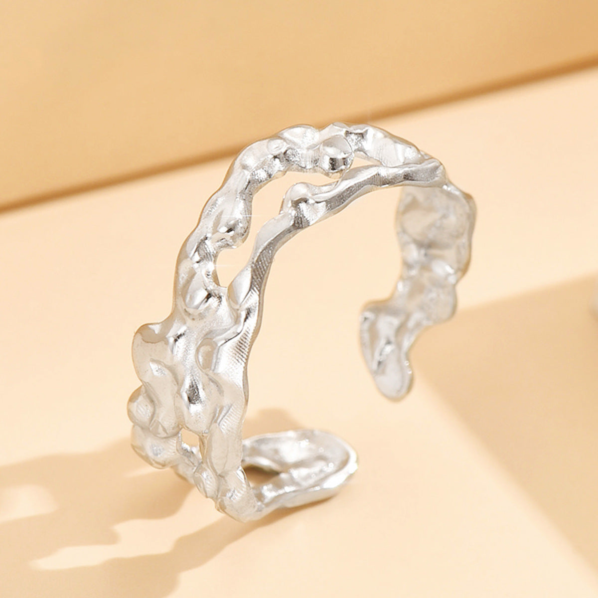 Pleated Open Ring Stainless Steel Jewelry
