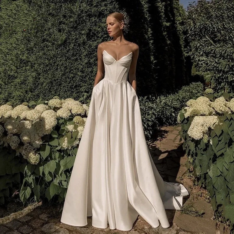 Strapless Bridal Gown with Small Train